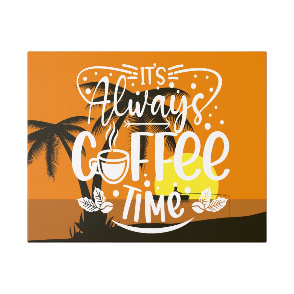 Always Coffee Time Wall Art Canvas with Sunset and Palm Trees for Coffee Lovers
