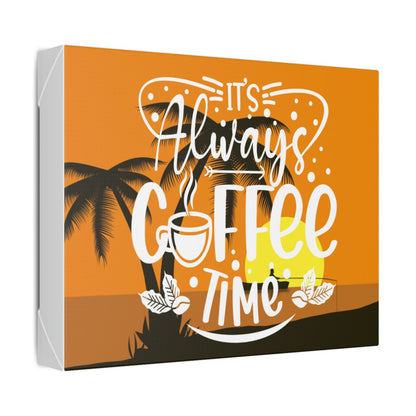 Coffee wall art canvas featuring a sunset with the phrase Always Coffee Time and palm trees