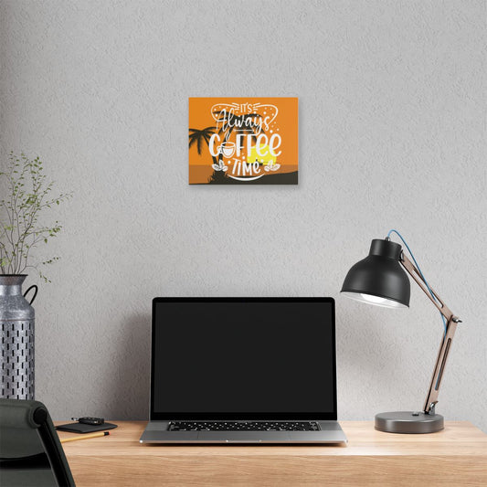 Coffee wall art canvas with a vibrant design featuring the phrase It's Always Coffee Time