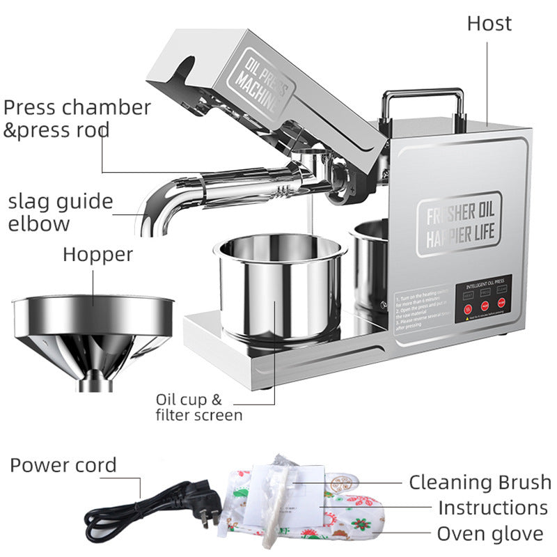 Cold-pressed oils machine from Sheila Merchandise featuring a press chamber and oil cup for efficient oil extraction