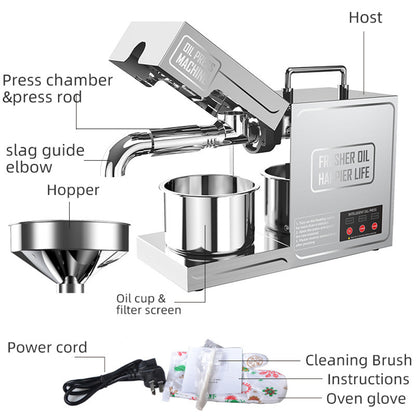 Cold-pressed oils machine from Sheila Merchandise featuring a press chamber and oil cup for efficient oil extraction
