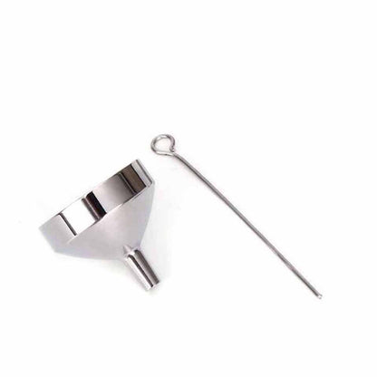 Silver metal funnel and stick tool for filling cremation jewelry pendant urn with ashes