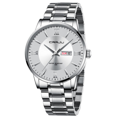 Sheila Merchandise men's casual silver stainless steel high-quality business watch with date display