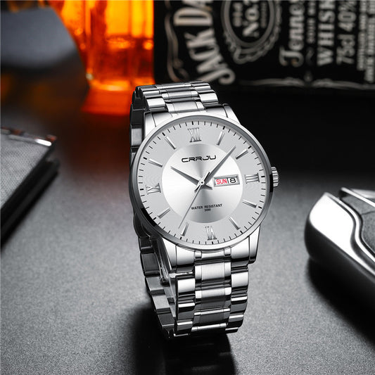 Sheila Merchandise men's high-quality business watch with silver stainless steel band and round dial