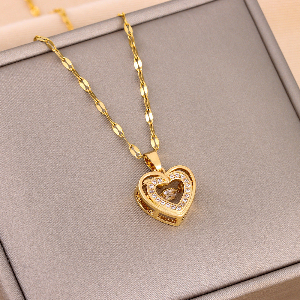 Love Necklace With Rhinestones Titanium Steel