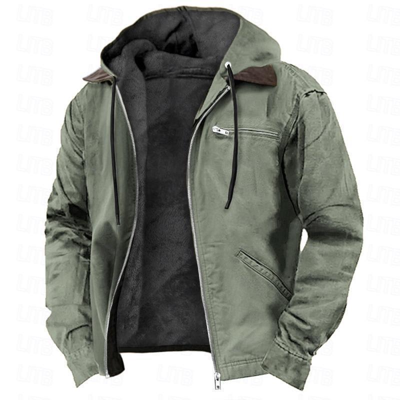 Men's Warm Fleece Zip-up Jacket with Hood & Pockets