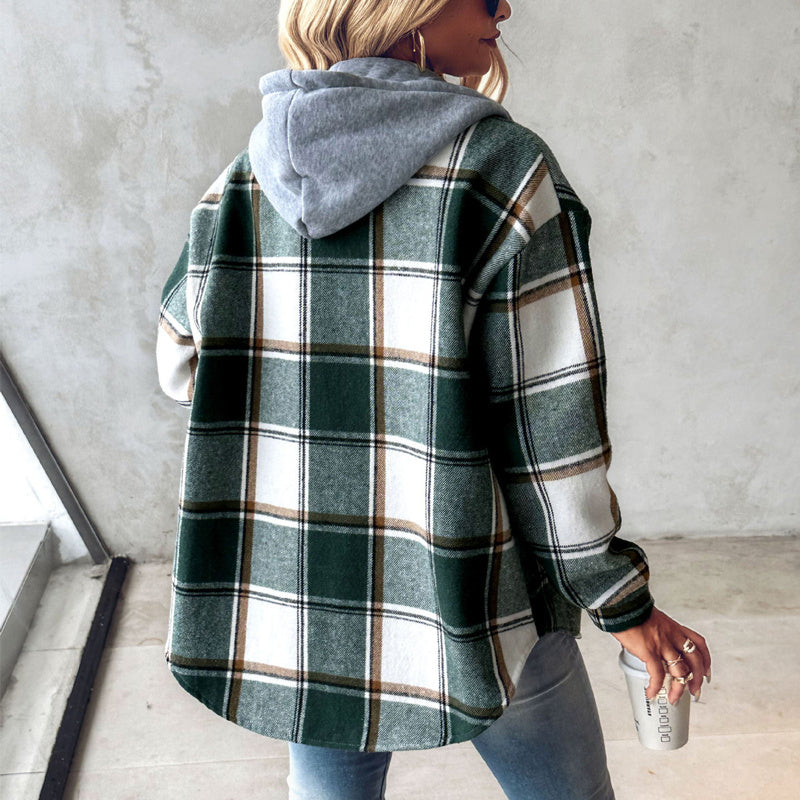 Women's Casual Plaid Hooded Coat for Autumn & Winter