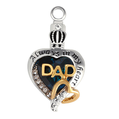 Dad remembrance necklace for ashes heart pendant with crown and crystal accents by Sheila Merchandise