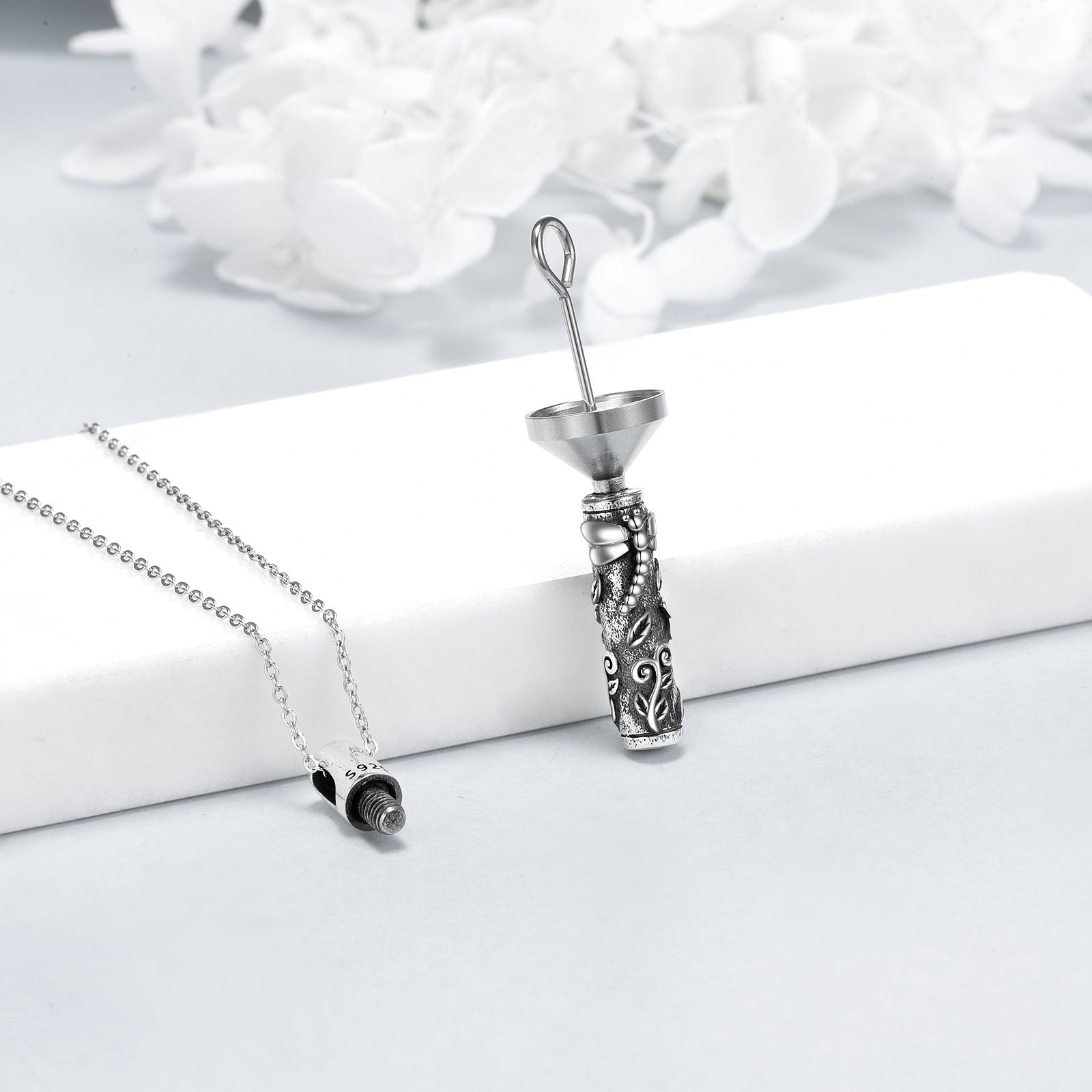 925 sterling silver dragonfly urn pendant for ashes necklace with detailed design and removable cap