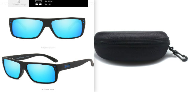 Sheila Merchandise polarized fishing sunglasses with blue lenses and black frame with protective carrying case