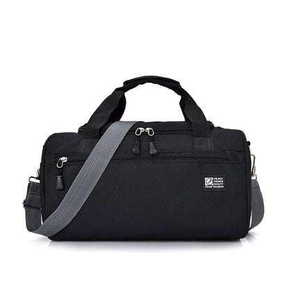 Durable sports gym bag by Sheila Merchandise in black with multiple zippered compartments and adjustable shoulder strap
