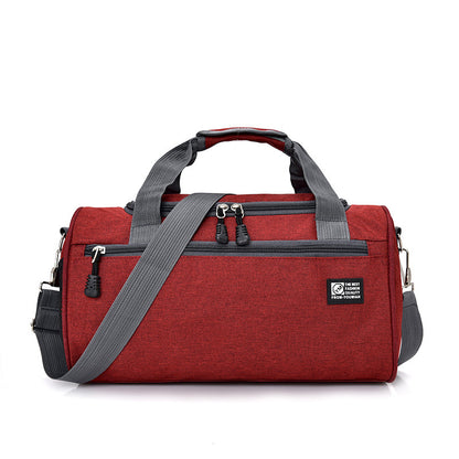 Sheila Merchandise durable sports gym bag in red with gray handles and adjustable shoulder strap