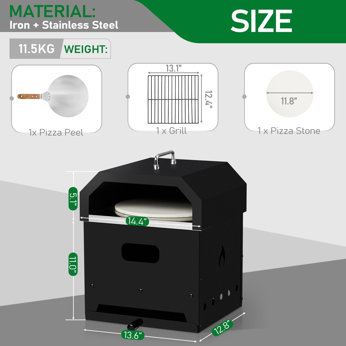 Pizza Oven with Handle, Cast Iron Charcoal Oven.