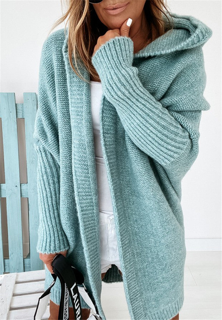 Women's Solid Color Hooded Cardigan Sweater