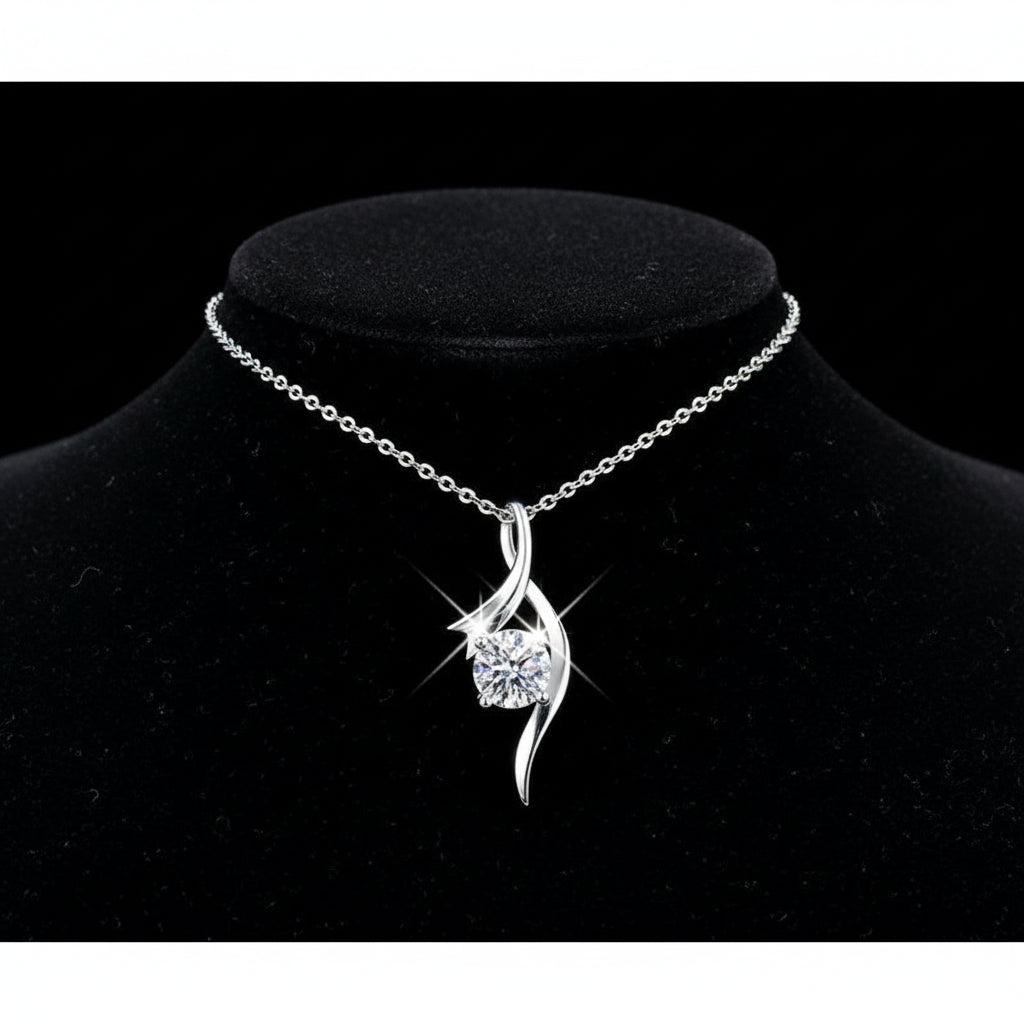 Sterling Silver Diamond Necklace - Classic Four-Claw 1 Carat Pendant for Women