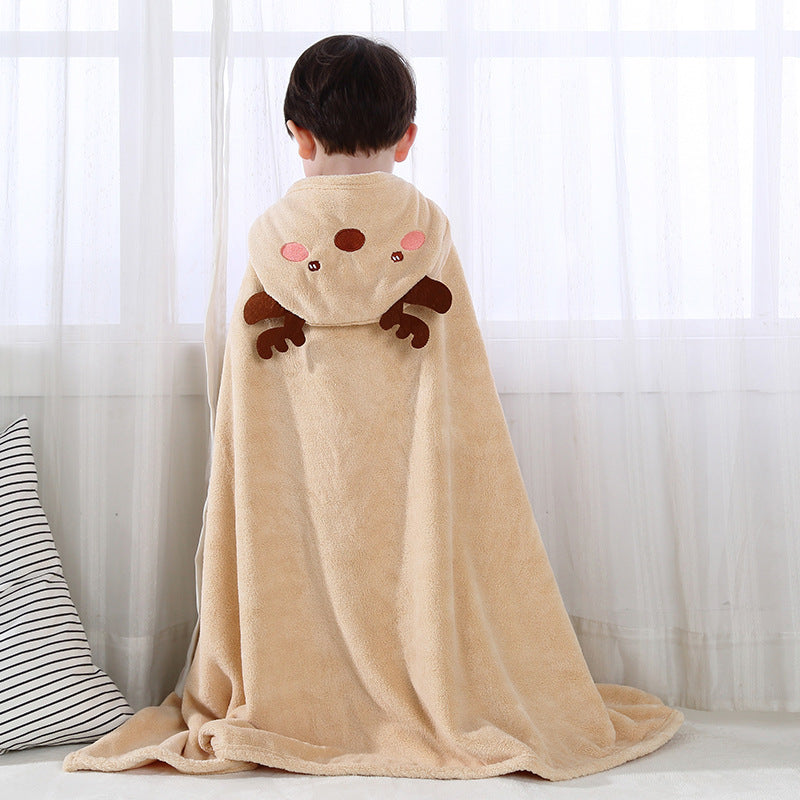 Kids' Hooded Quick-Dry Coral Fleece Bathrobe.