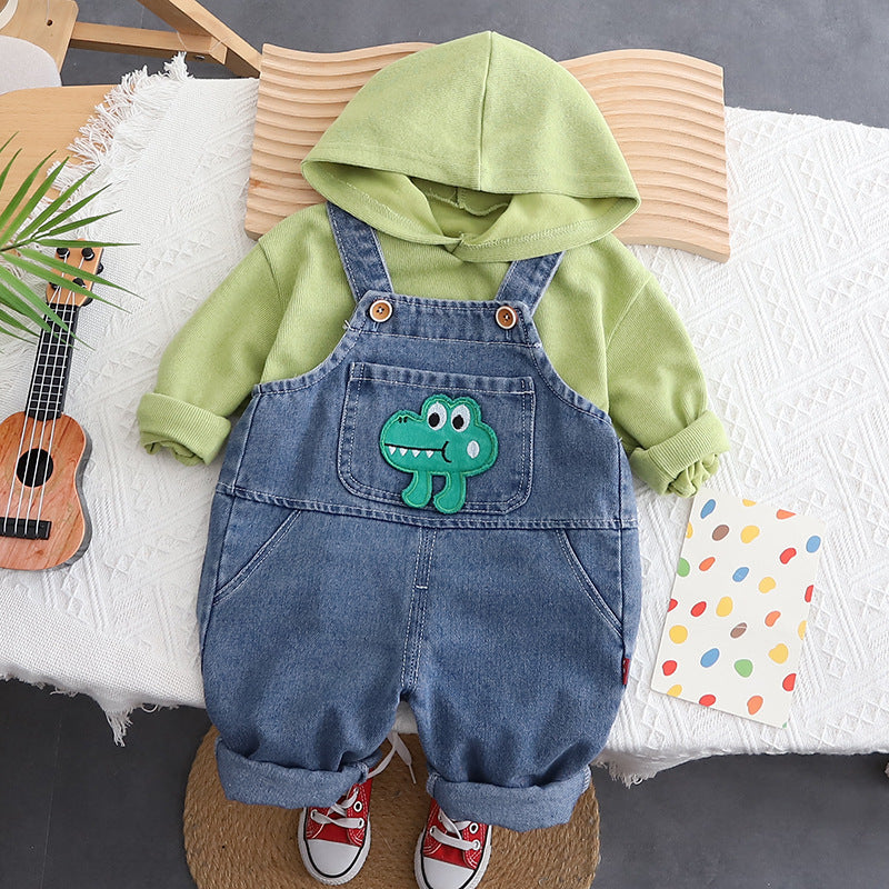 Baby Fall Two-Piece Outfit: Hooded Top and Overalls Set
