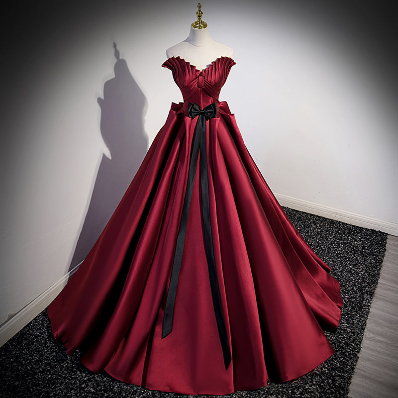 Women's Bride Host Red Dress Satin Wedding Dress