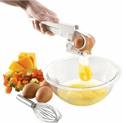 Sheila Merchandise easy egg breaker tool cracking an egg into a bowl with chopped vegetables