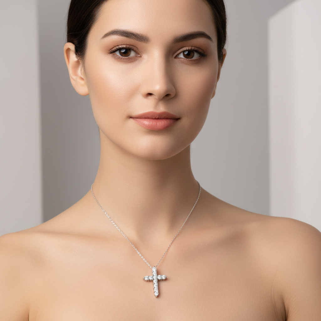 Faith Diamond Pendant Necklace Set - Luxury Moissanite Silver Jewelry for Women