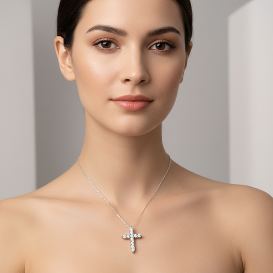 Faith Diamond Pendant Necklace Set - Luxury Moissanite Silver Jewelry for Women