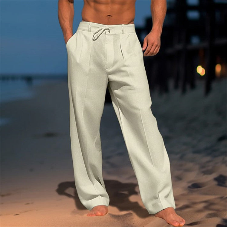 Men's Wide-Leg Drawstring Pants with Pockets