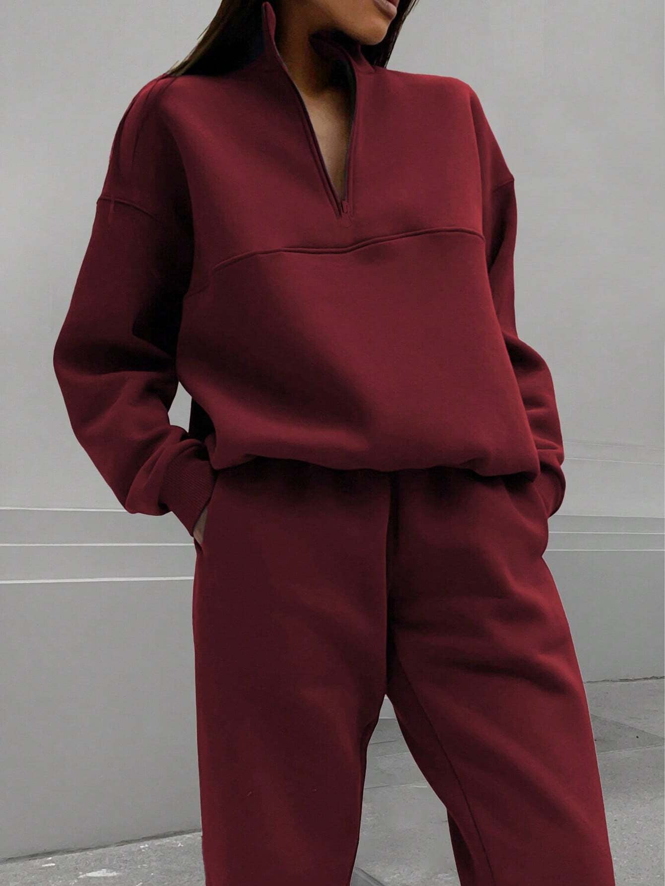 Long-sleeved Sports Sweatshirt Suit Fashion Stand-up Collar Zip-up Top And Elastic Band Trousers With Pocket  Fall Clothing For Women