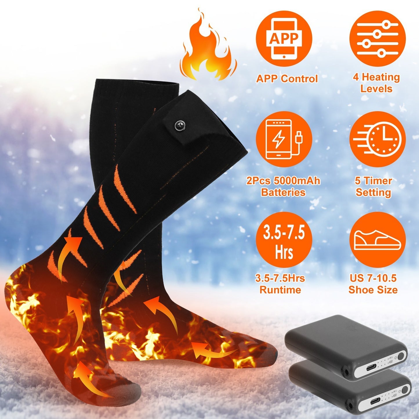 Stay Warm All Winter: App-Controlled Rechargeable Heated Socks for Men & Women