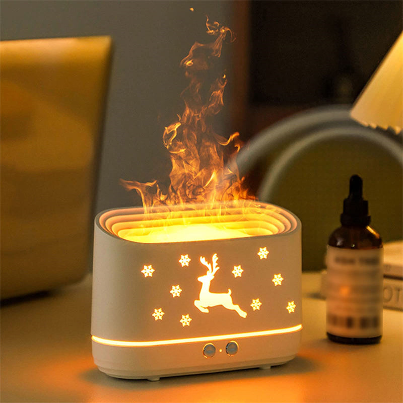 Elk flame humidifier diffuser with glowing reindeer and snowflake design by Sheila Merchandise