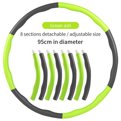 Green ash detachable exercise hoop for weight loss with 8 adjustable sections and 95cm diameter