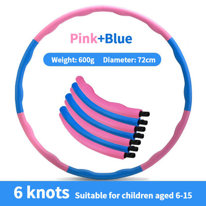 Pink and blue exercise hoop for weight loss with six detachable knots, 72cm diameter, lightweight 600g
