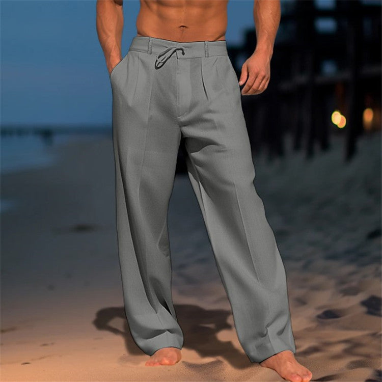 Men's Wide-Leg Drawstring Pants with Pockets