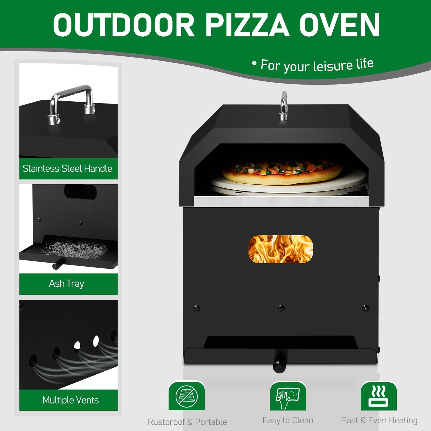 Pizza Oven with Handle, Cast Iron Charcoal Oven.