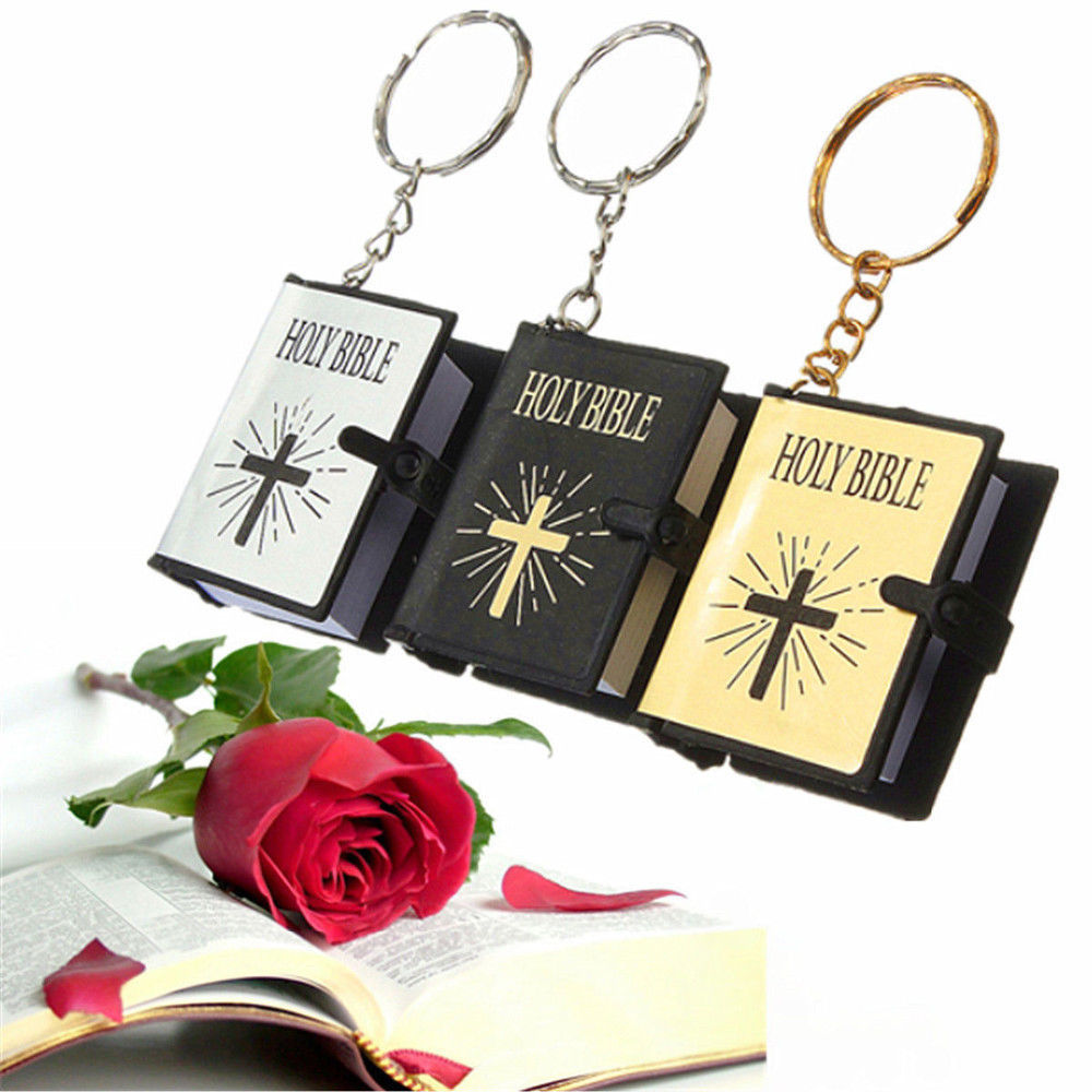 Mini English HOLY BIBLE Key Chains Real Paper Readable Bible Christian Keyrings Car Key Chains