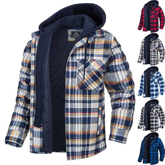 Men's Plaid Hooded Winter Jacket