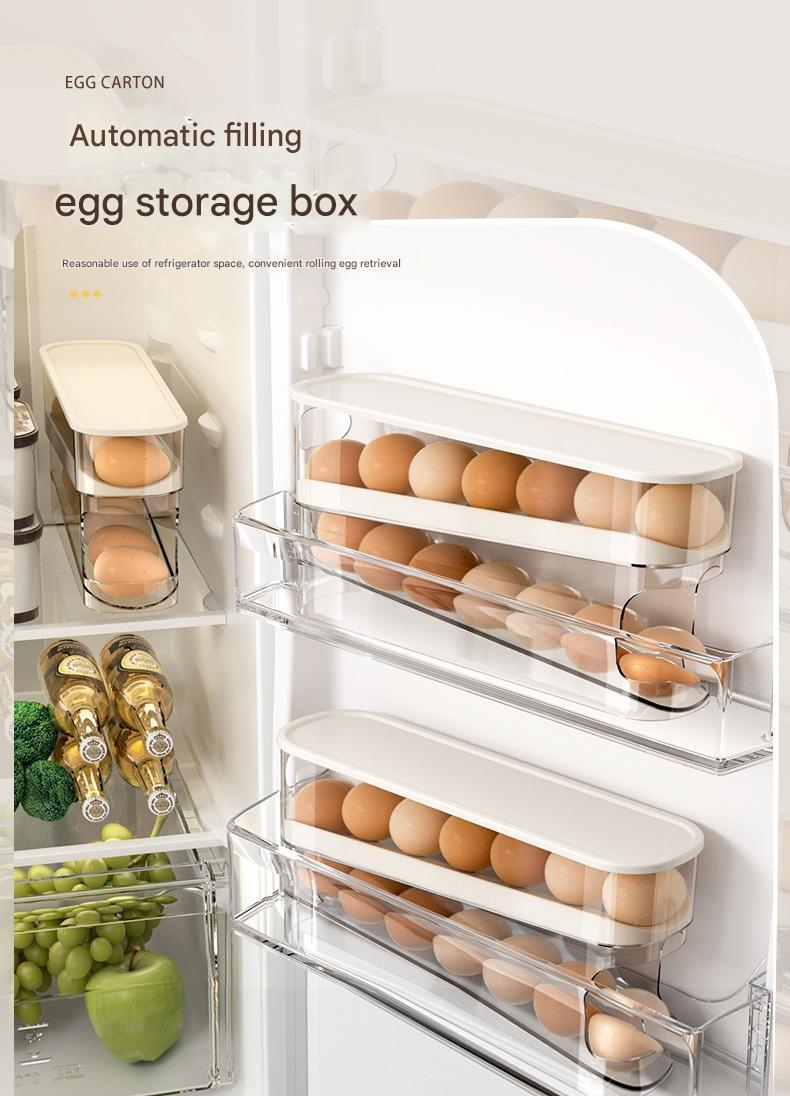 Slide-Out Egg Tray Refrigerator Side Door Automatic Egg Dispenser Kitchen Countertop Egg Storage