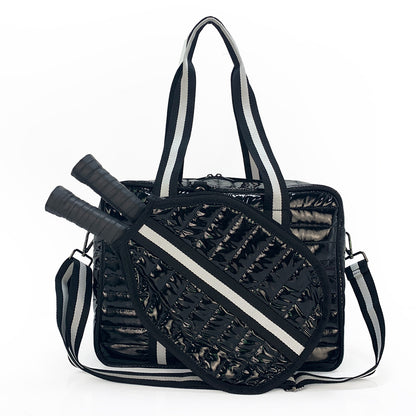 Striped outdoor neoprene travel portable fashionable tennis equipment bag by Sheila Merchandise with matching paddles