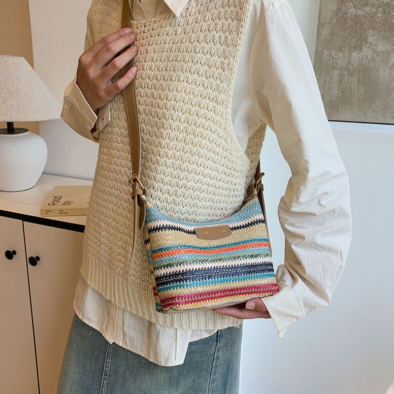Colorful woven women's simple stylish shoulder bag with adjustable strap by Sheila Merchandise