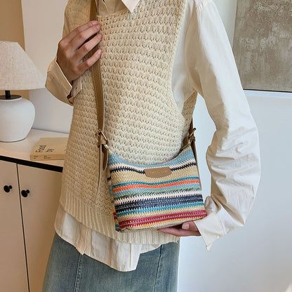 Colorful woven women's simple stylish shoulder bag with adjustable strap by Sheila Merchandise