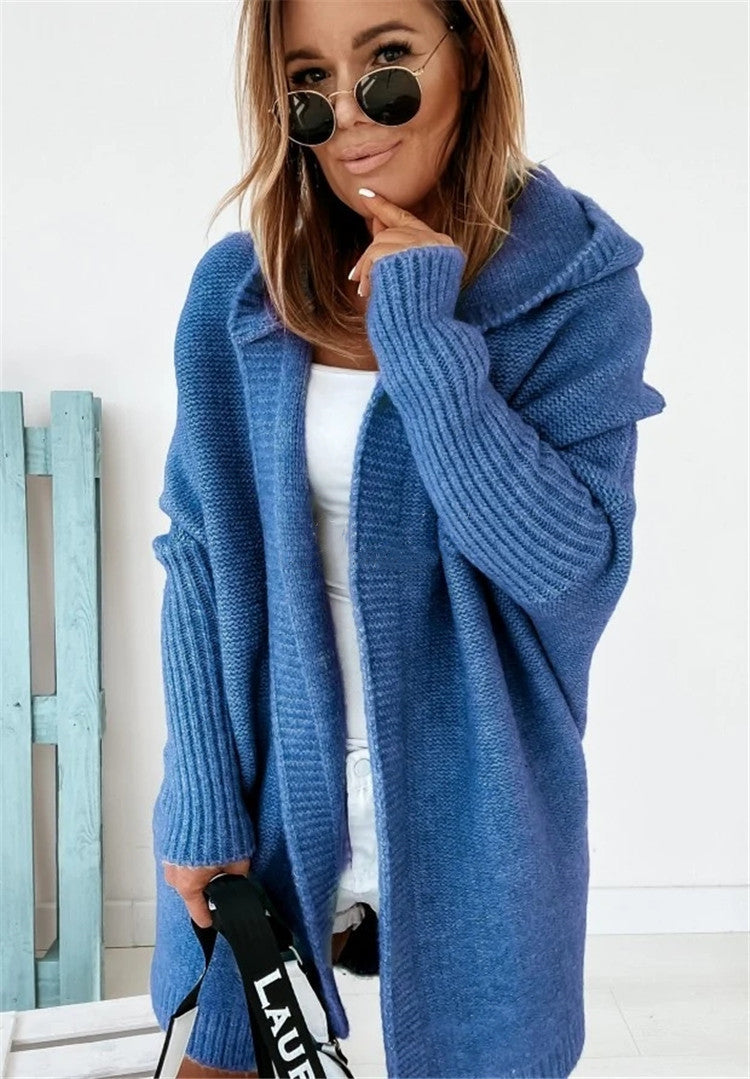 Women's Solid Color Hooded Cardigan Sweater