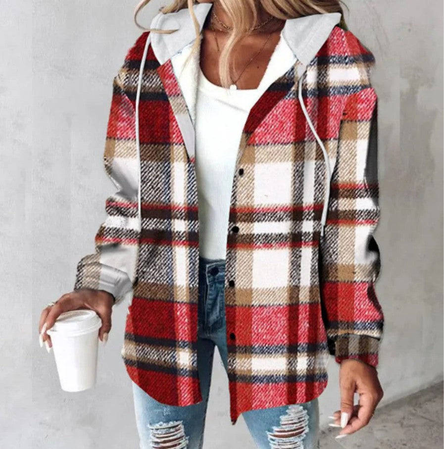 Women's Casual Plaid Hooded Coat for Autumn & Winter
