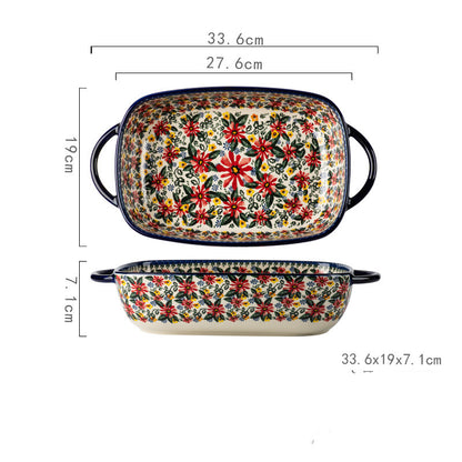 Floral design baking dish in rectangular shape, perfect for microwave oven meals and dinner serving