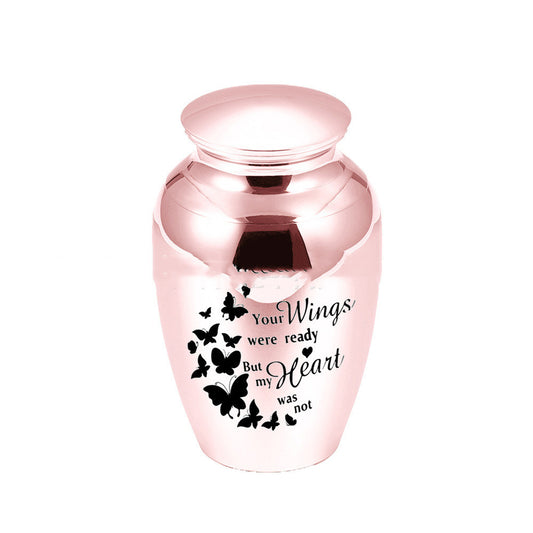 Sheila Merchandise Your Wings Were Ready but My Heart Was forever heart remembrance urn in polished rose gold