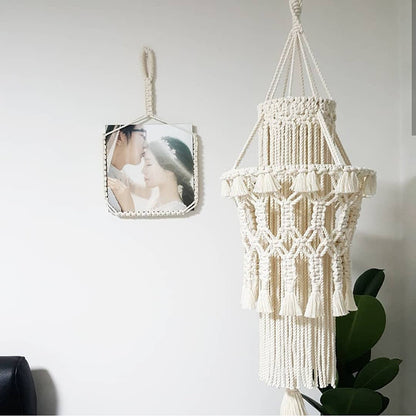 Sheila Merchandise handmade home lighting decor featuring an intricate soft-mounted macrame wall hanging