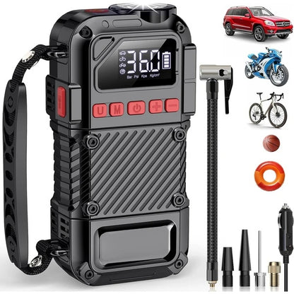 Sheila Merchandise heavy-duty tire inflator portable with digital display and multiple nozzles for car bike and sports balls
