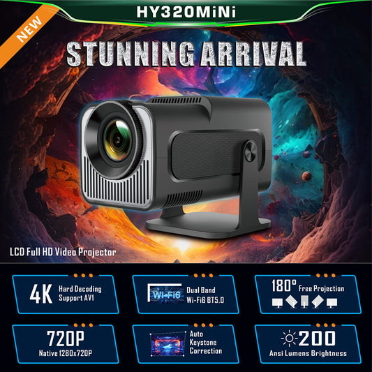 New Bluetooth portable home cinema projector HY320Mini with 4K support and 180 degree projection