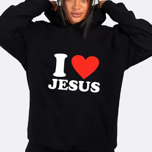 I Love Jesus women's hoodie in black with bold graphic print for stylish comfort