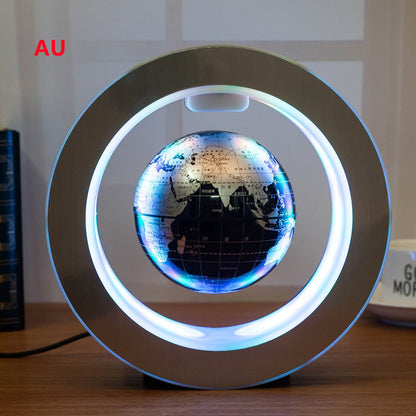 Round LED floating globe for home decor with world map levitating inside circular frame
