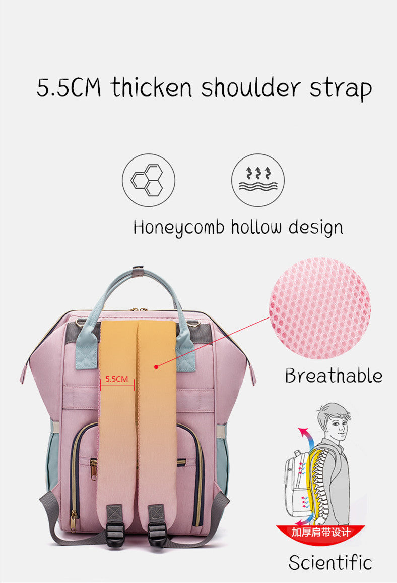 Sheila Merchandise pink parent-approved diaper backpack with thick breathable shoulder straps and honeycomb hollow design