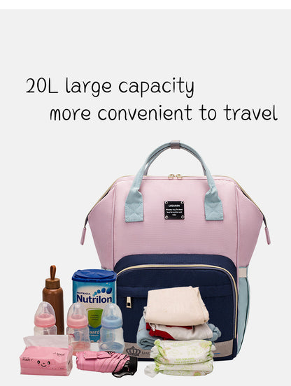 Parent-approved diaper backpack in pink and navy blue with 20L large capacity and baby essentials
